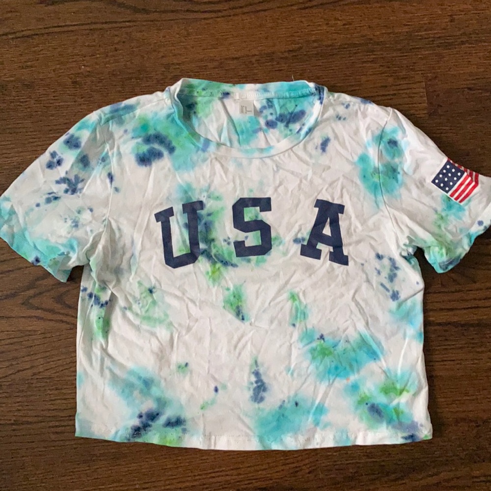 USA crop top tie dye graphic tee